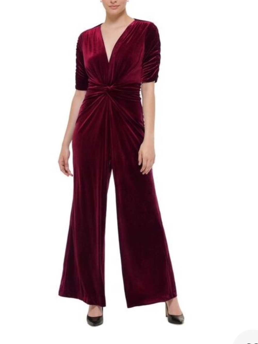 Vince Camuto Velvet Twist-Front Jumpsuit In Wine